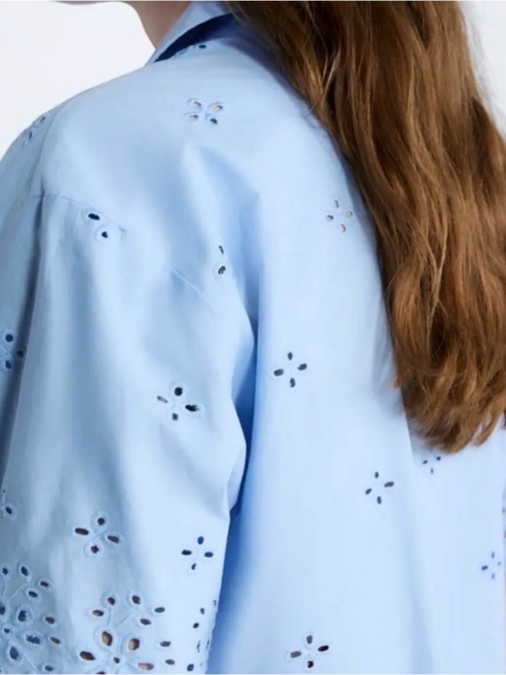 Blue Eyelet Cotton Button-Down Shirt - Picture 3 of 5